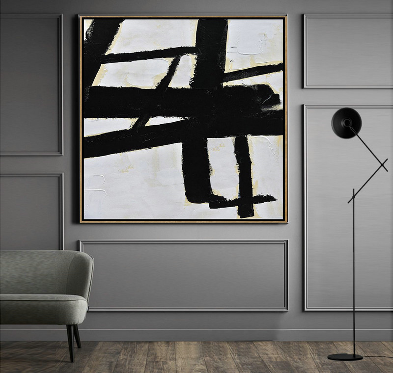 Extra Large Acrylic Painting On Canvas,Handmade Minimal Art Palette Knife Canvas Painting, Black White Beige - Huge Abstract Canvas Art